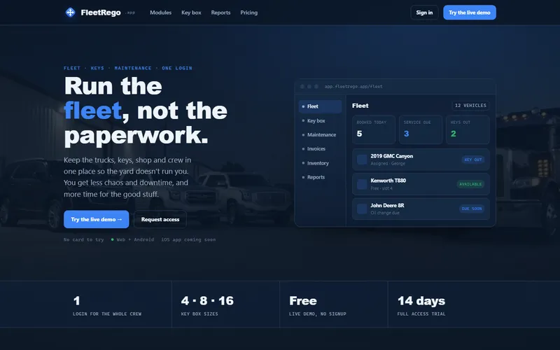 FleetRego website homepage