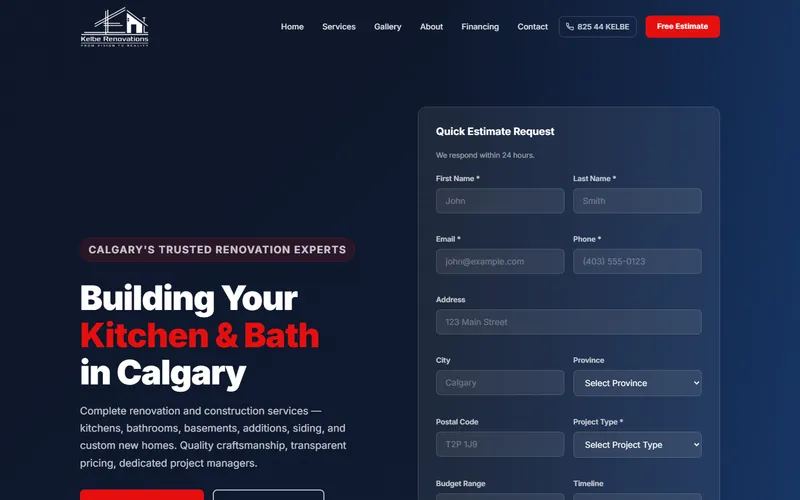 Kelbe Renovations website homepage